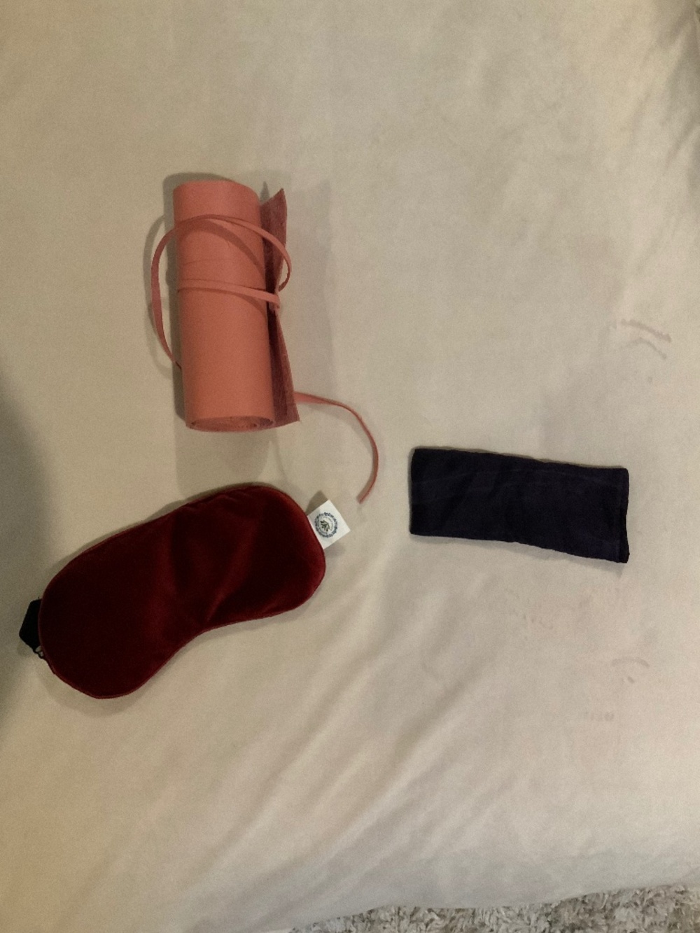 Eyemask x 2 Silk Purple Maroon Velvet w/ Adjustable Strap Leather cord Keeper